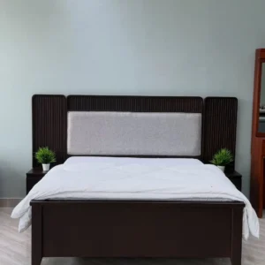 Mahogany 6×6 bed with fluted headboard and upholstered centre panel