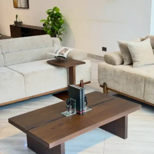 Mahogany low rectangular coffee table with geometric panel design