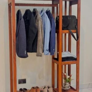 Mahogany open wardrobe with hanging rail and three side shelves