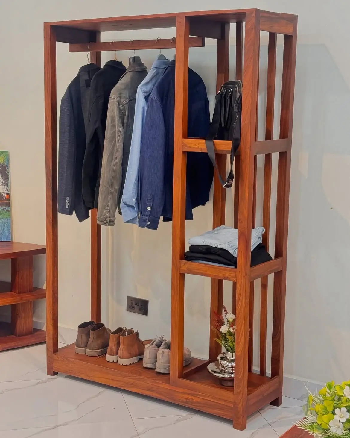 Mahogany Open Wardrobe with Shelves Kenya - Image 2