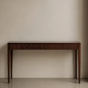 Mahogany slatted wooden console table with tapered legs in Kenya