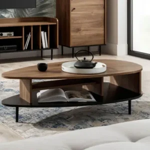 Mariko brown and black two-level coffee table with open storage