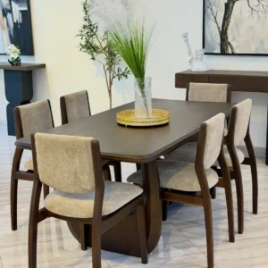 Muninga 6 seater dining set with light upholstered chairs