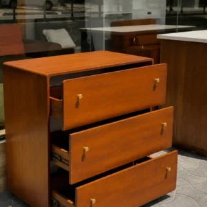 Mvule wood three-drawer shoe cabinet in warm brown Kenya