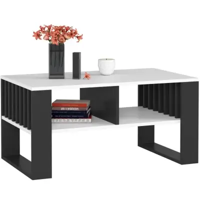 NIVOS Black & White Coffee Table with Shelf Kenya - Image 2