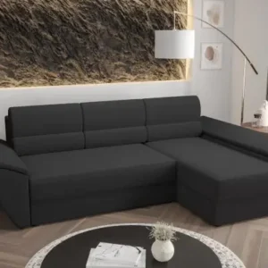 OPHELIA dark grey corner sofa bed with chaise and back cushions