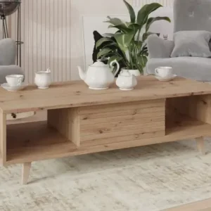 Presidio Artisan oak coffee table with drawer and two open shelves