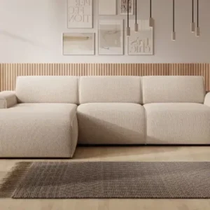 OSKARA latte fabric left corner sofa with low-profile design