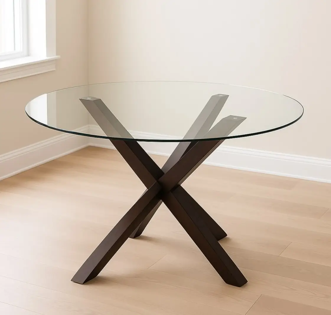 Round Glass Cross-Base Dining Table Kenya - Image 2