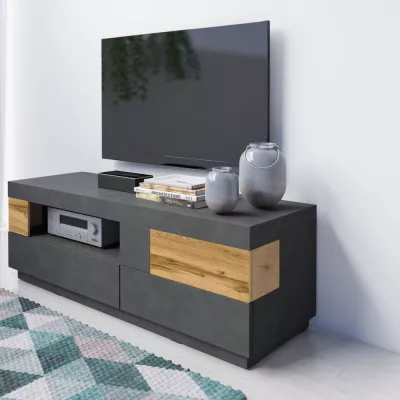 SHADI black TV unit with oak-look storage front