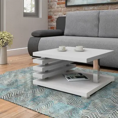 Storo white square storage coffee table with geometric centre support