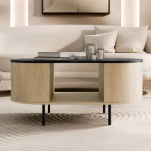 TANGIER Cremona oak coffee table with dark top and open shelf