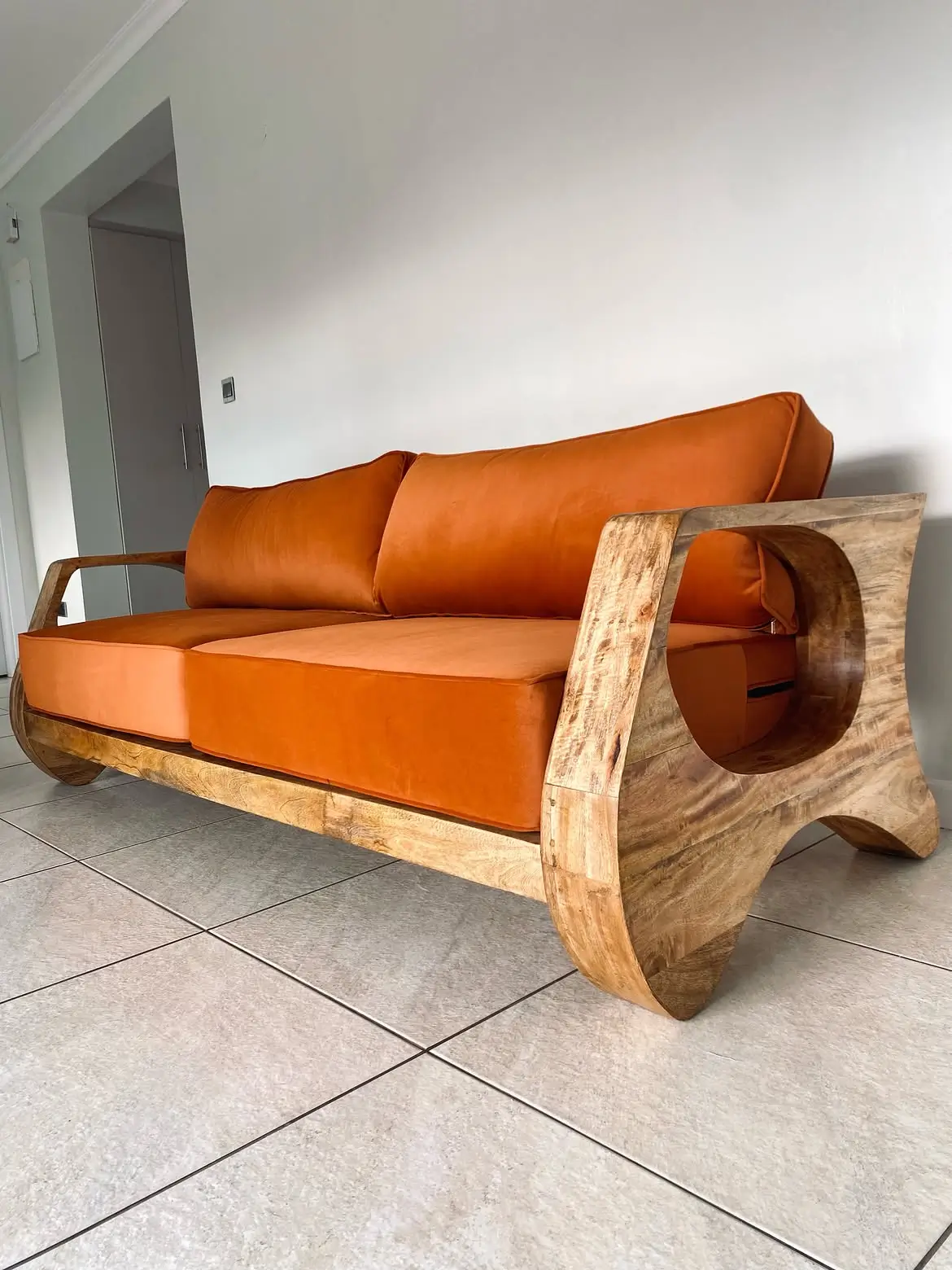 Terracotta Wood-Frame Sofa with Sculptural Arms | Kenya - Image 3