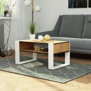 TYVREN oak-look and white rectangular coffee table with shelf