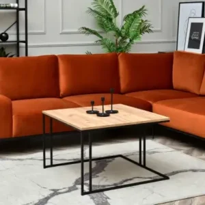 Vinod square oak-look coffee table with black metal frame