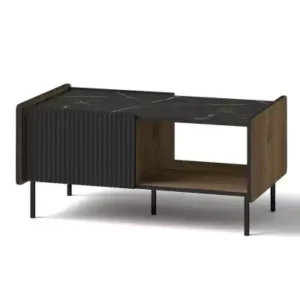 Walnut and black storage coffee table with two doors