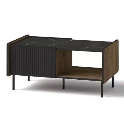 Walnut and black storage coffee table with two doors