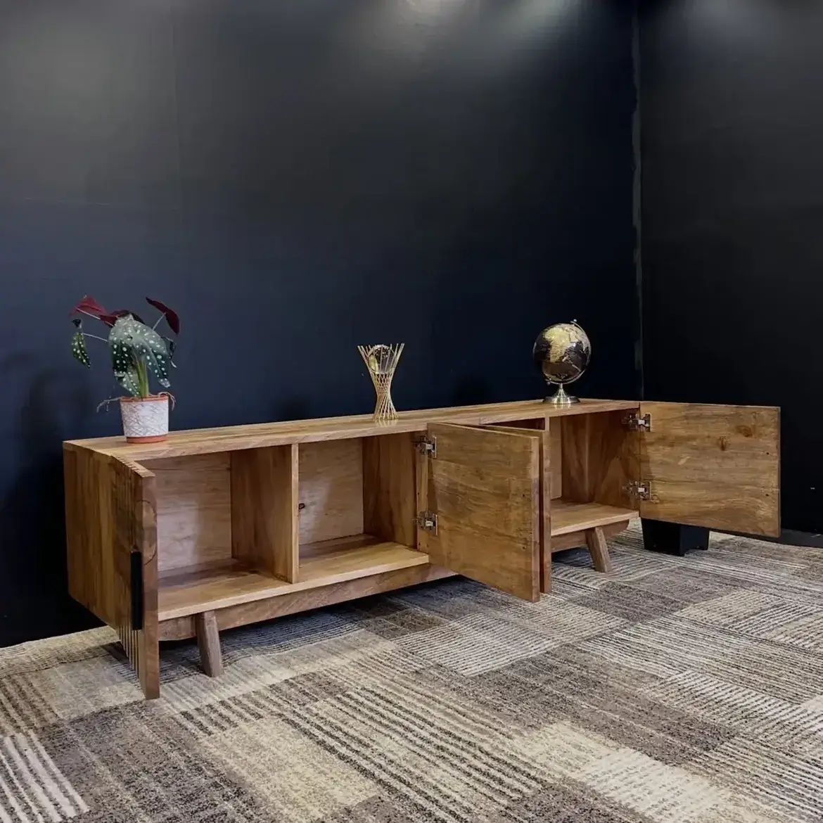 Walnut Sideboard Cabinet with Slatted Doors Kenya - Image 2