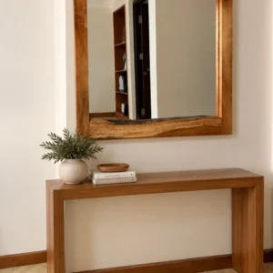 Wood-tone console table with matching rectangular mirror in Kenya