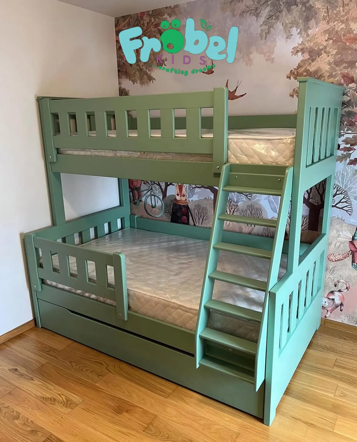 Cypress Double Decker Bed with Trundle, Green Finish — Kenya