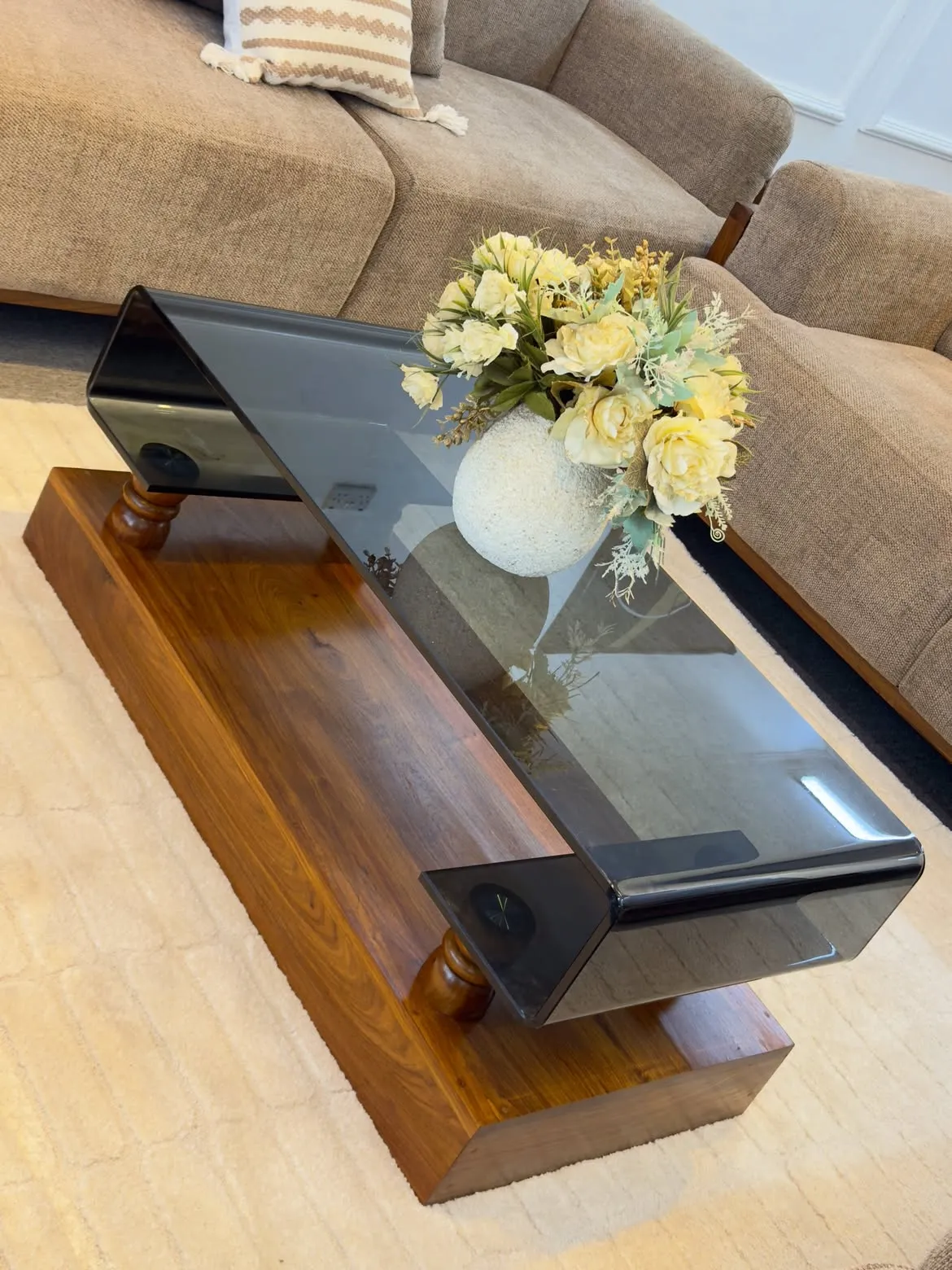 Mninga Wood Coffee Table with Turkish Glass Kenya - Image 3