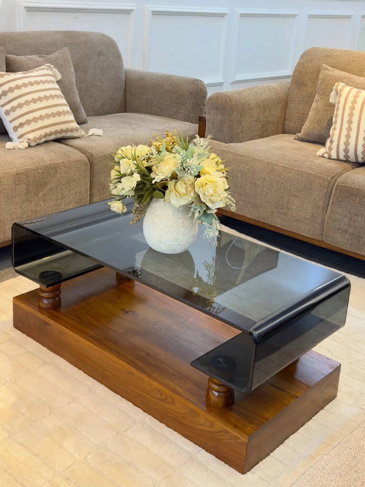 Mninga Wood Coffee Table with Turkish Glass Kenya - Image 2