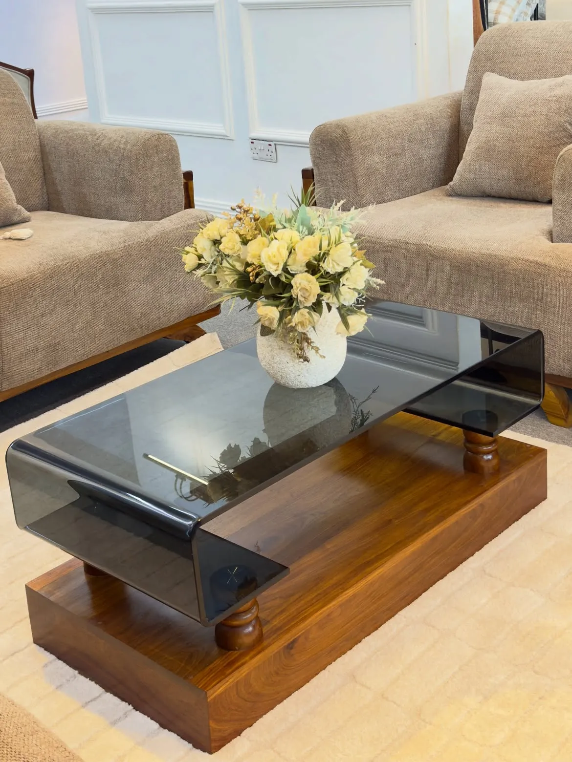 Mninga Wood Coffee Table with Turkish Glass Kenya