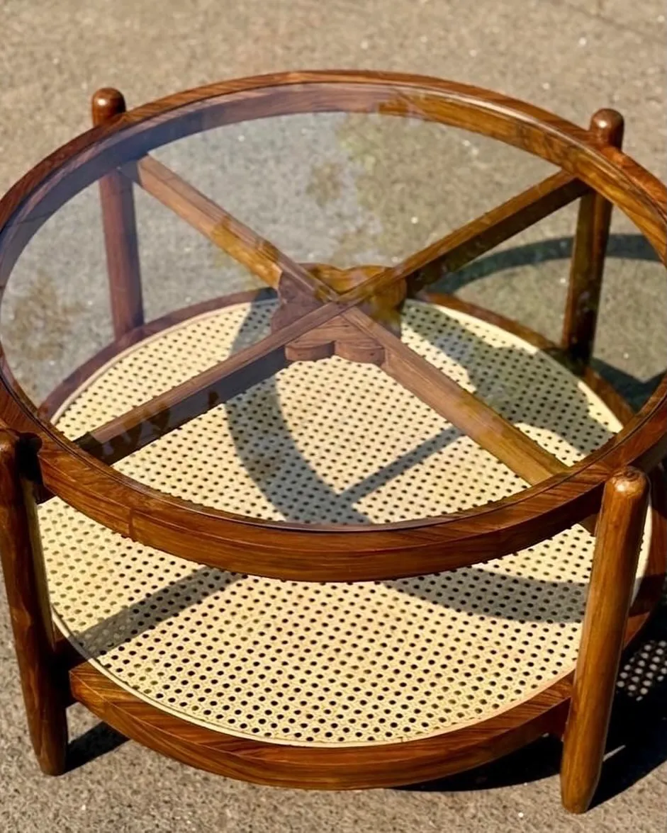Monsoon Ainsley Rattan & Mirror Coffee Table, Round - Image 2