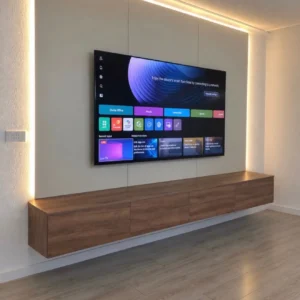Albany 6 ft floating TV stand in warm wood-look finish