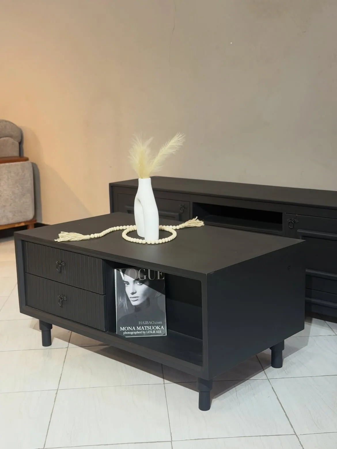 Monsoon Aldercrest Matte Black TV Stand & Coffee Table Set