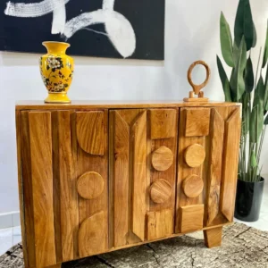 Alderdale rustic console table with raised geometric front