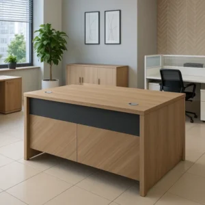 Monsoon Ambermont L-shaped executive office desk with seven drawers
