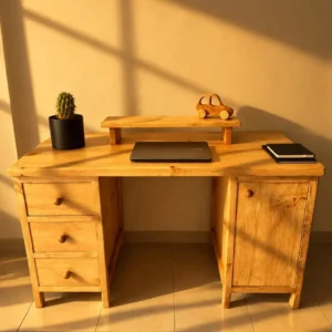 Monsoon Ashridge Mvule wood office desk with three drawers and cabinet