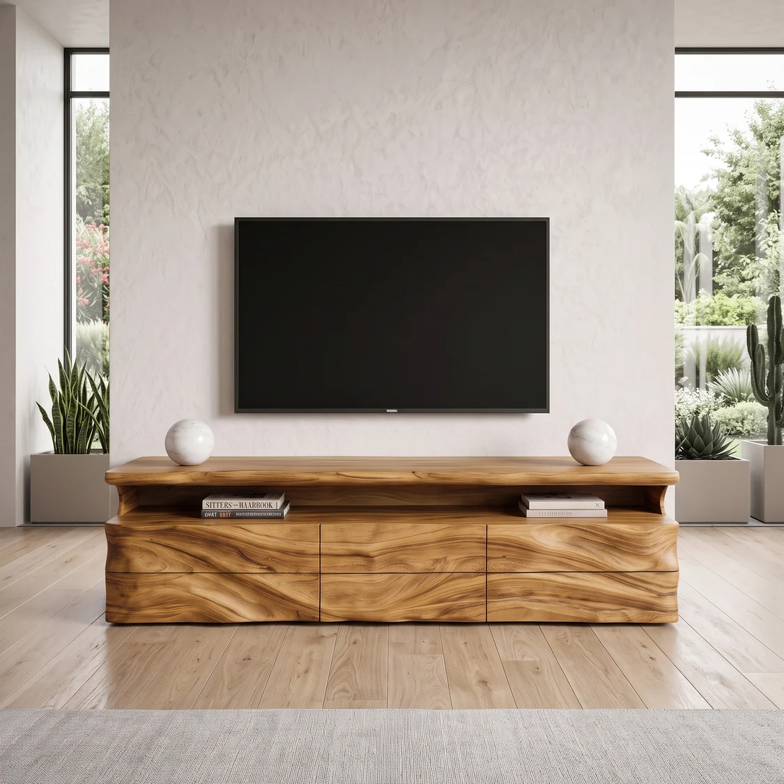 Monsoon Bayborough TV Stand, Sculpted Wood-Grain Design, Kenya - Image 2