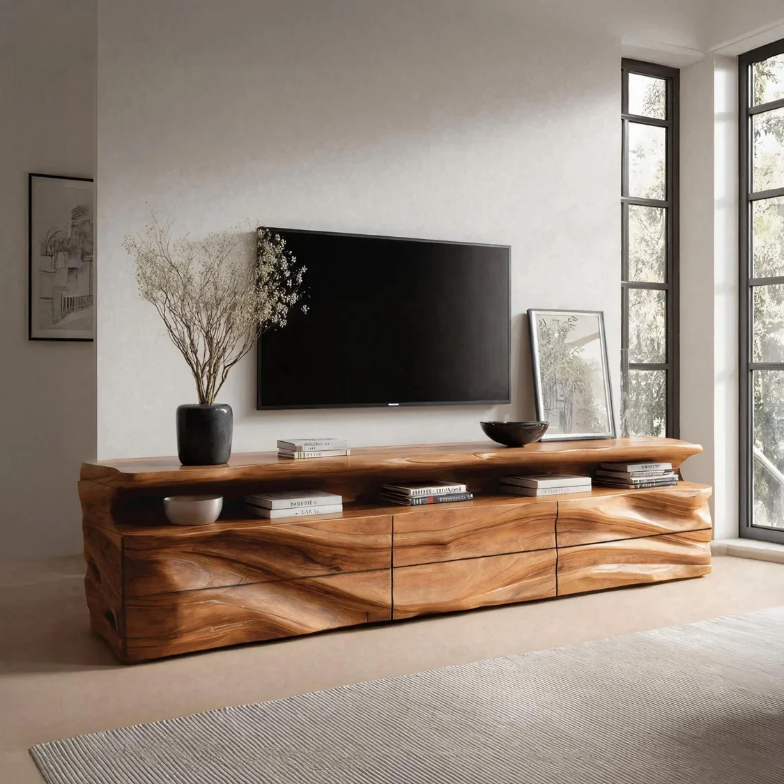 Monsoon Bayborough TV Stand, Sculpted Wood-Grain Design, Kenya - Image 3