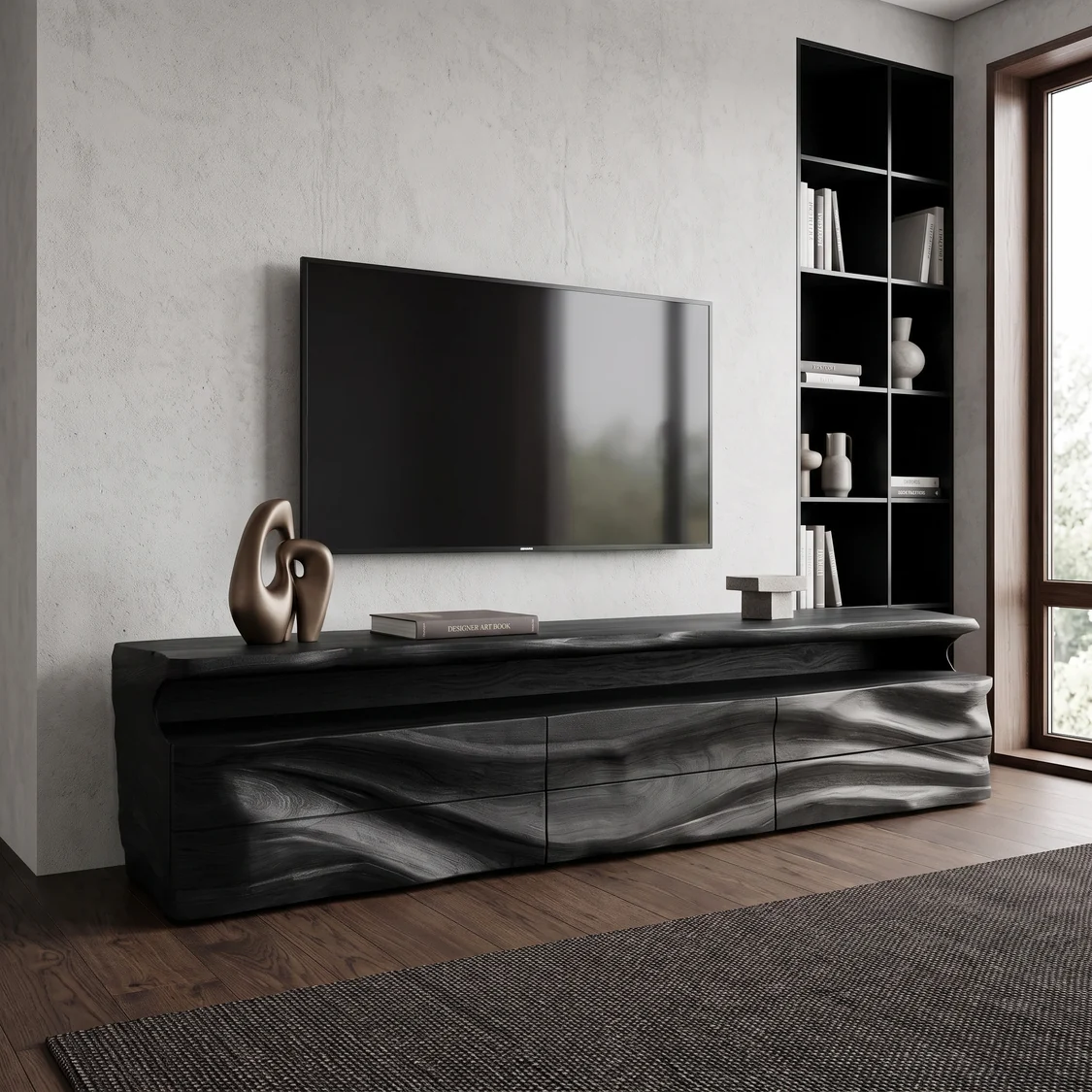 Monsoon Bayborough TV Stand, Sculpted Wood-Grain Design, Kenya - Image 4