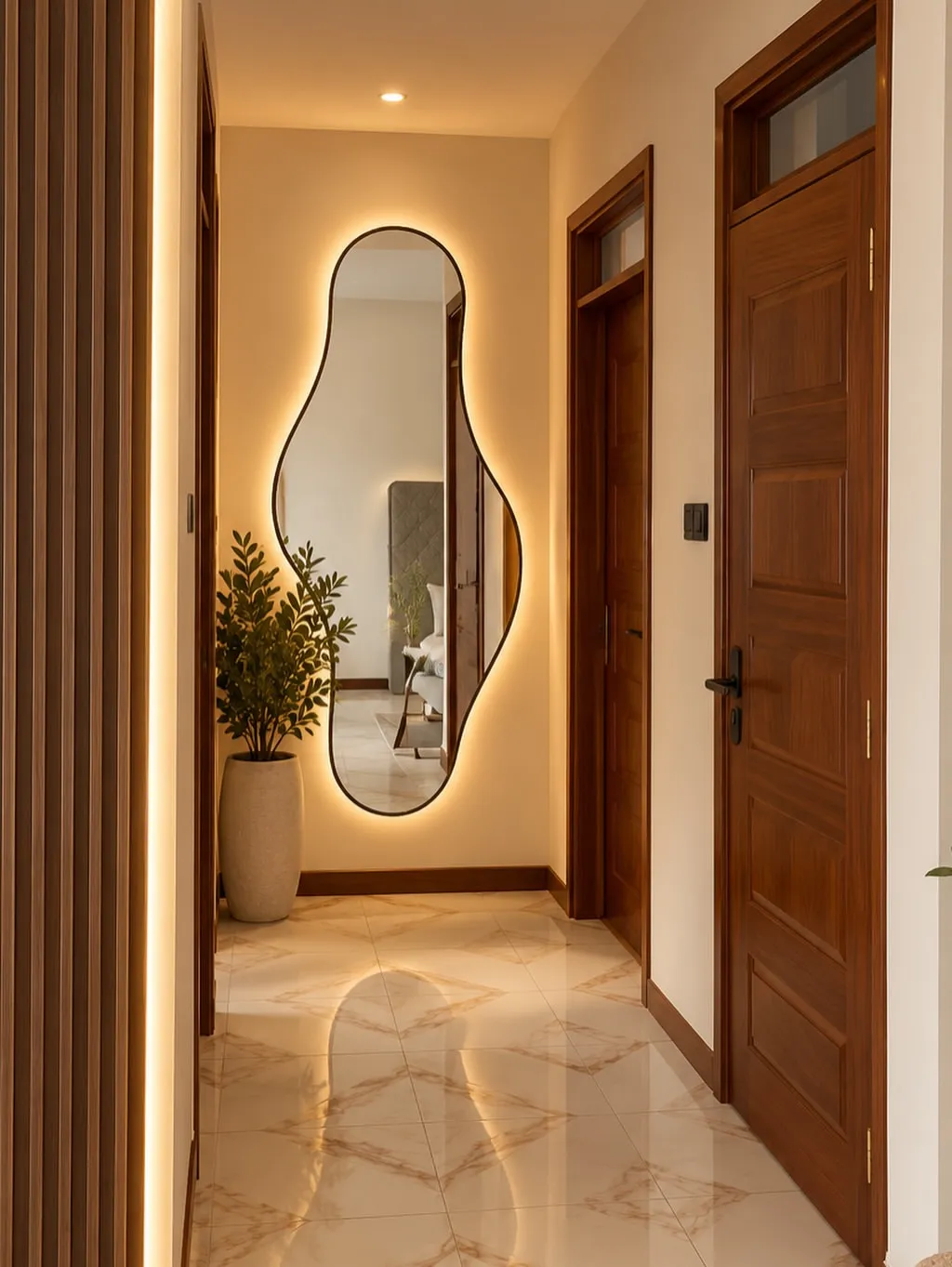 Monsoon Belgrave Wavy Backlit Wall Mirror, Black Frame, Kenya - Image 2