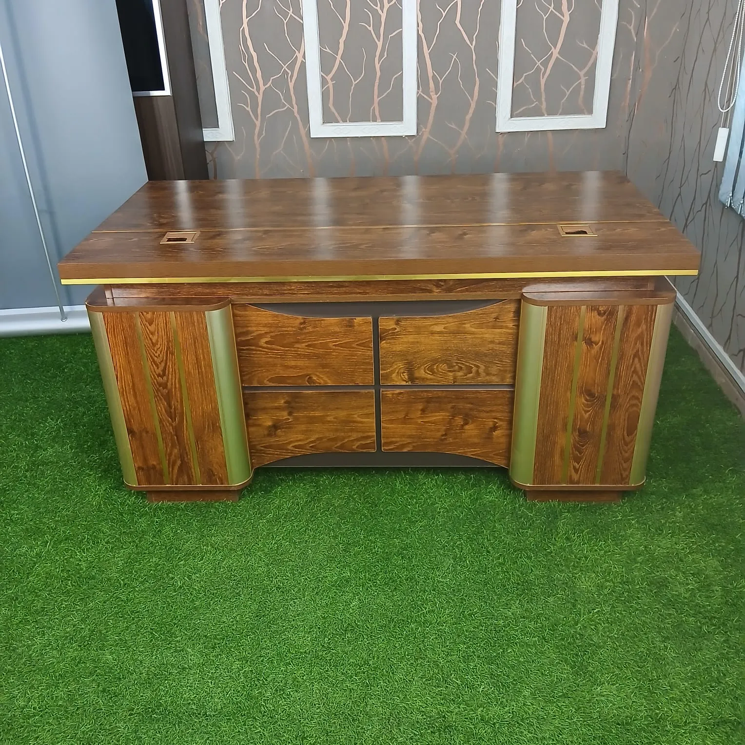 Monsoon Bellamy Executive Office Desk with Storage, Wood-Tone Kenya - Image 2