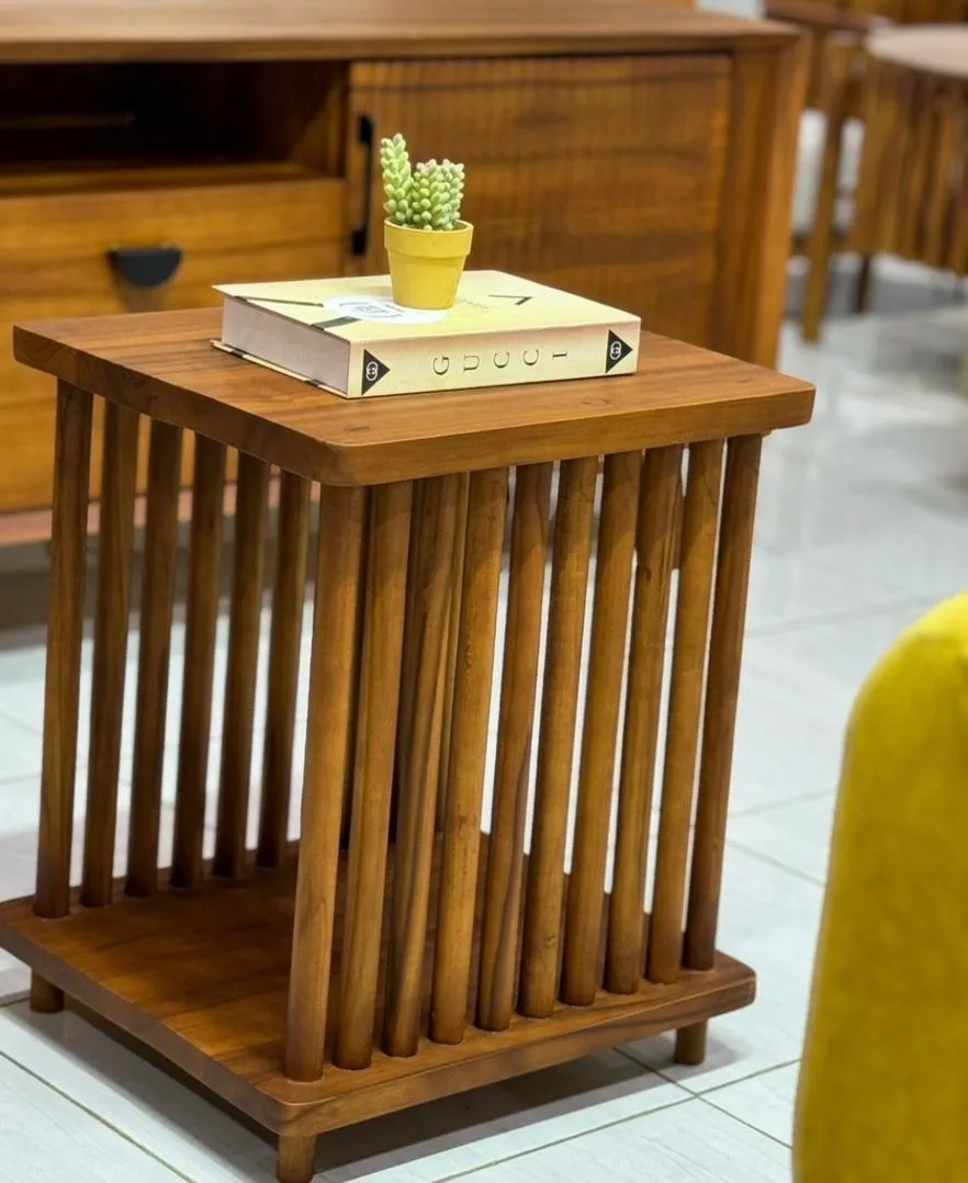 Monsoon Birchland Wooden Side Table, Slatted Design, Kenya