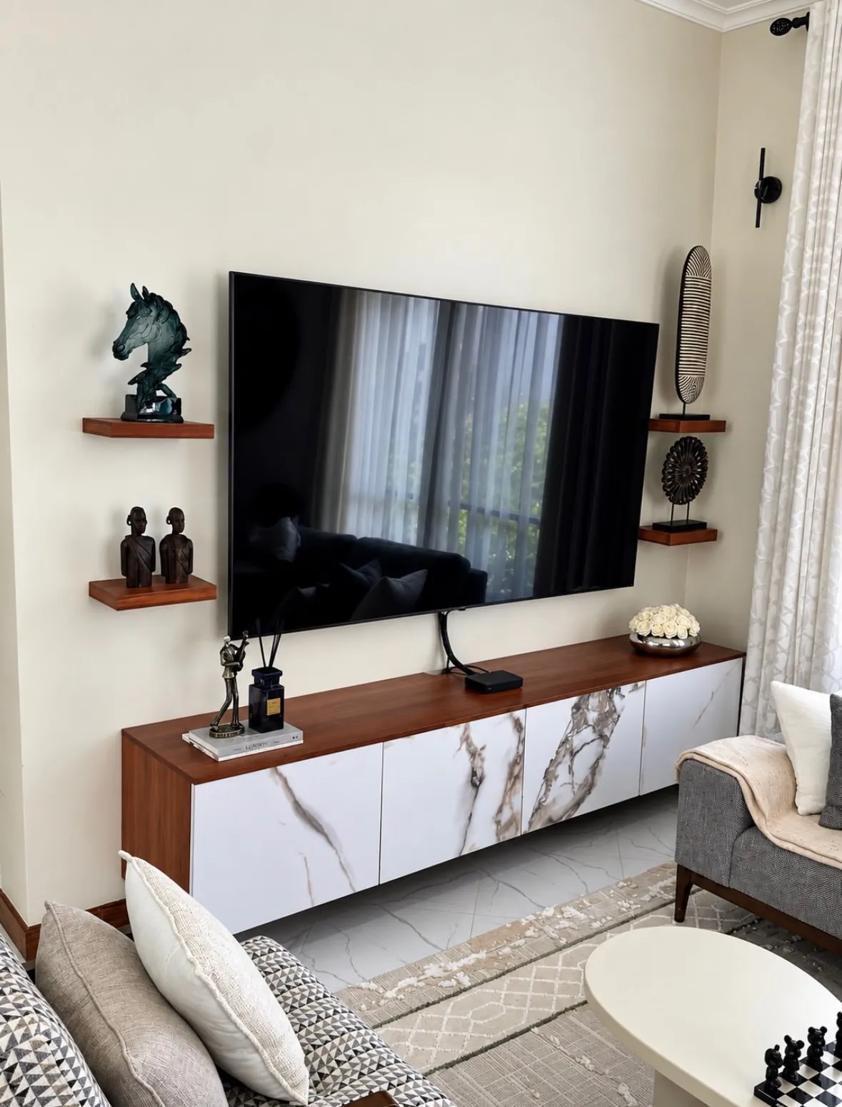 Monsoon Braemar Floating TV Cabinet, Marble-Look Front, Kenya - Image 3