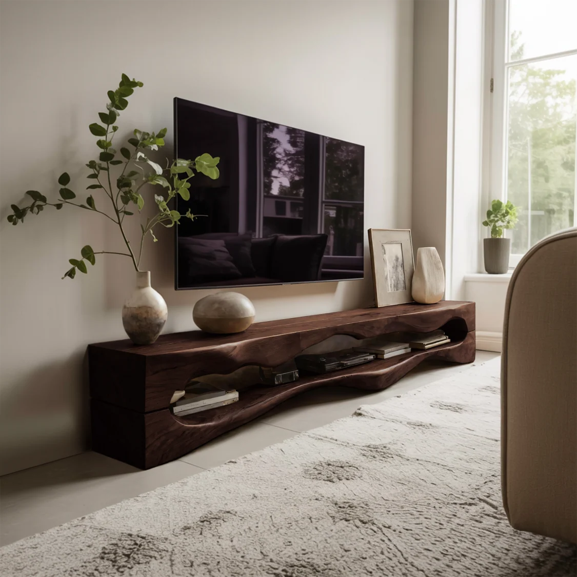 Monsoon Braemar Sculptural TV Stand, Wavy Open Shelf, Kenya - Image 3