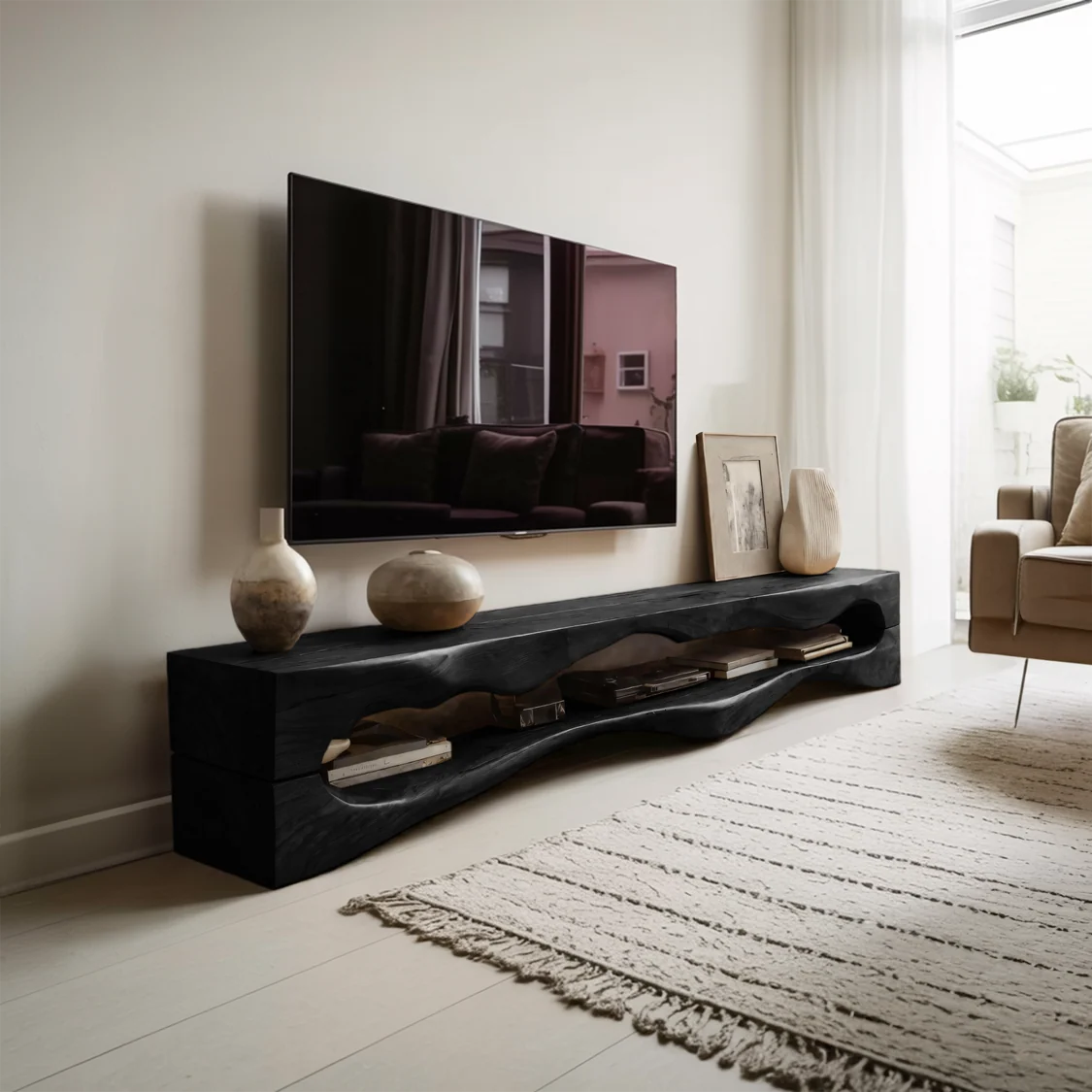 Monsoon Braemar Sculptural TV Stand, Wavy Open Shelf, Kenya - Image 2