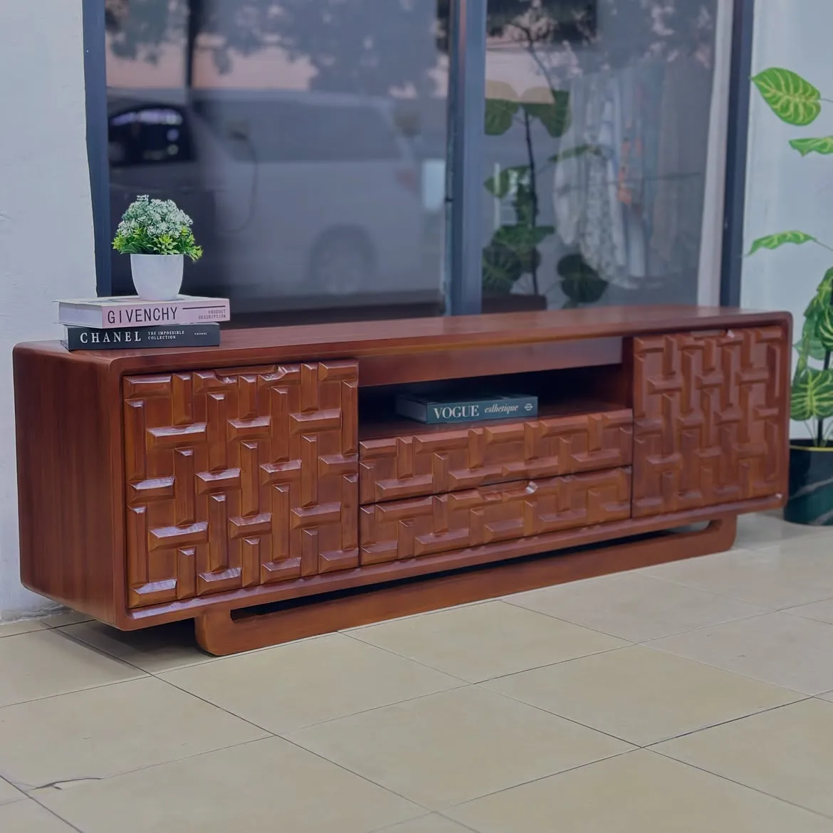 Monsoon Calder TV Stand, 7 Feet Geometric Front, Kenya
