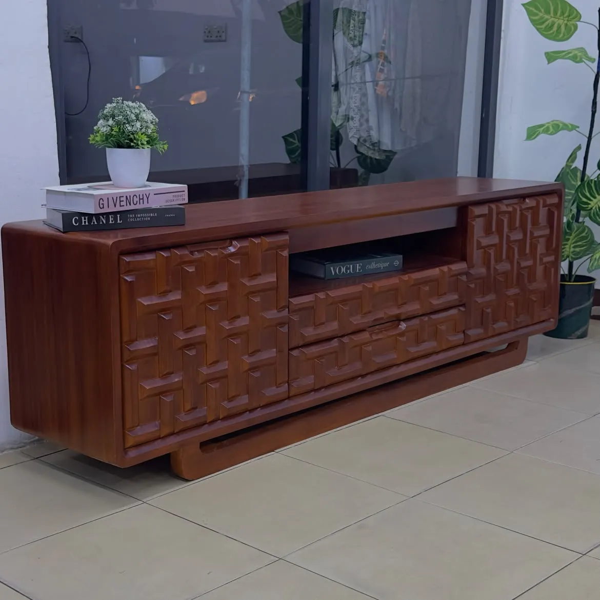 Monsoon Calder TV Stand, 7 Feet Geometric Front, Kenya - Image 3