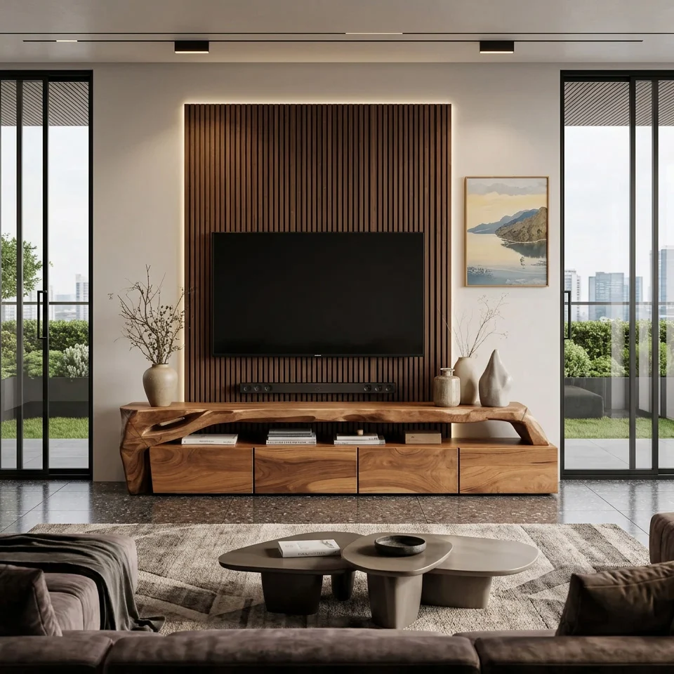 Monsoon Cloverbridge TV Stand, Natural-Edge Wood-Look, Kenya - Image 4