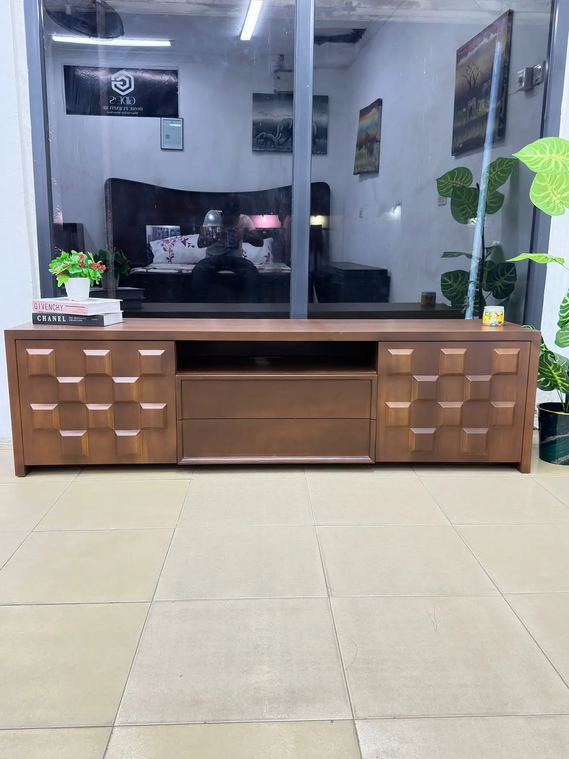 Monsoon Dover TV Stand, 6 Feet, Geometric Panel Design, Kenya