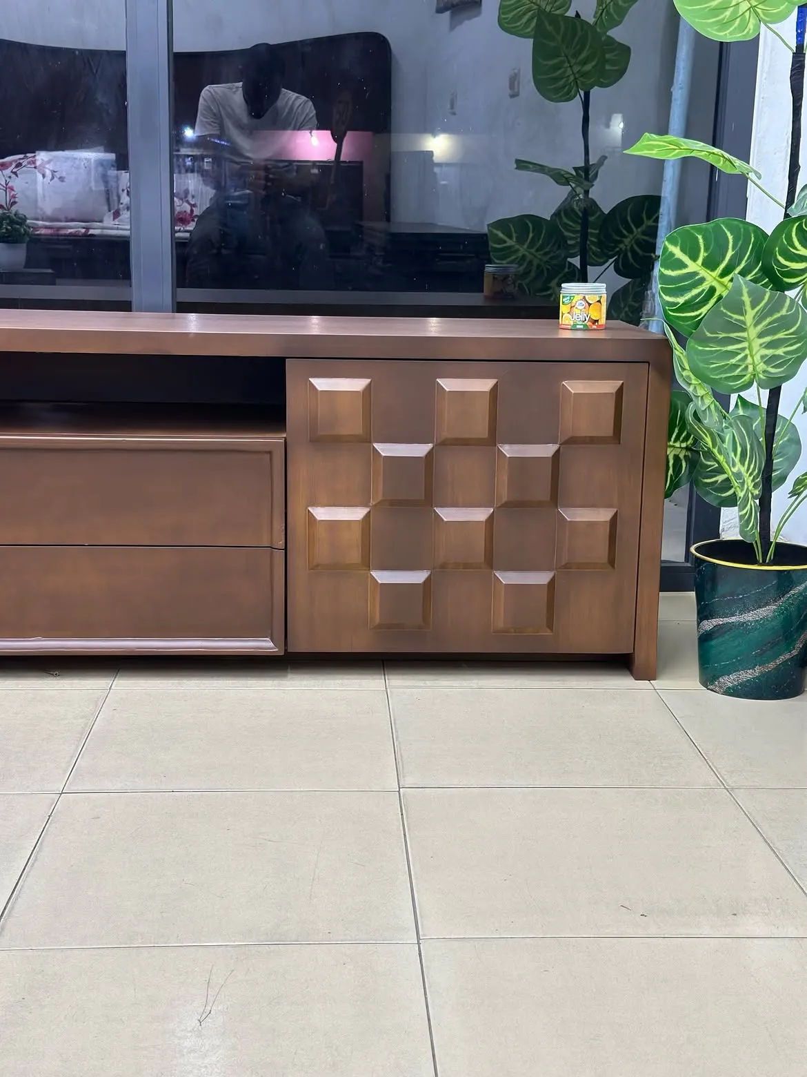 Monsoon Dover TV Stand, 6 Feet, Geometric Panel Design, Kenya - Image 3