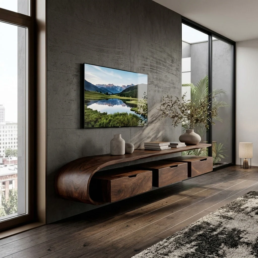 Monsoon Hazelfield Curved TV Stand, Floating Design, Kenya - Image 2
