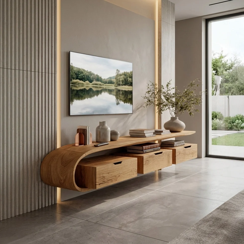 Monsoon Hazelfield Curved TV Stand, Floating Design, Kenya - Image 4