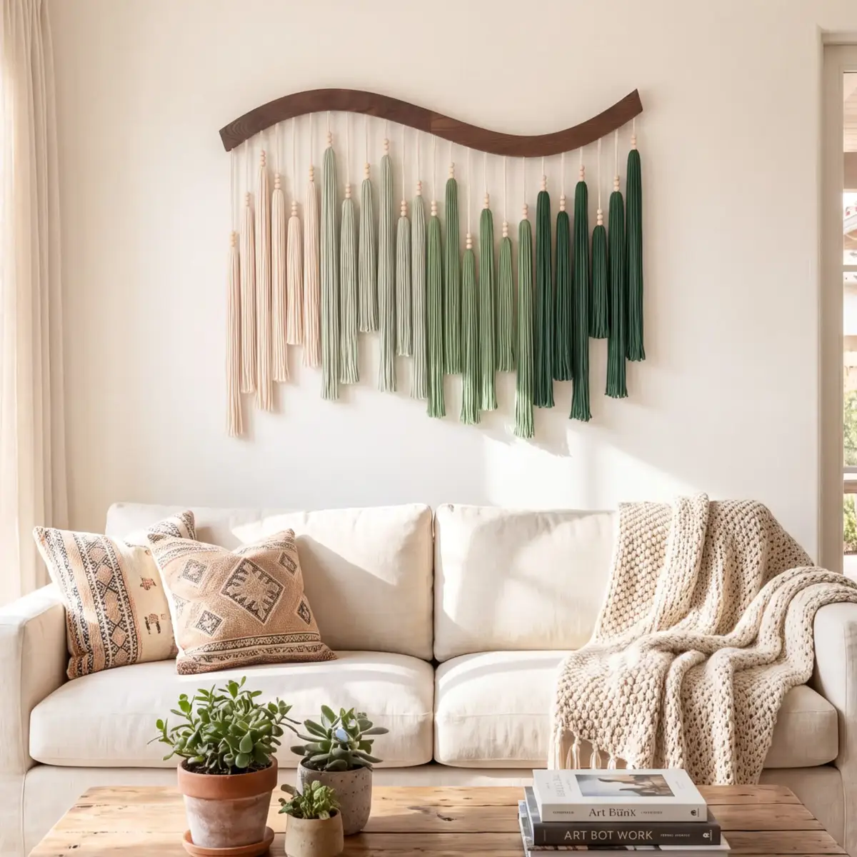 Monsoon Ombre Tassel Wall Art, Green & Cream Kenya - Image 2